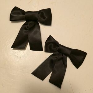 Black Satin Bow Hair Clips for Kids - Set of 2